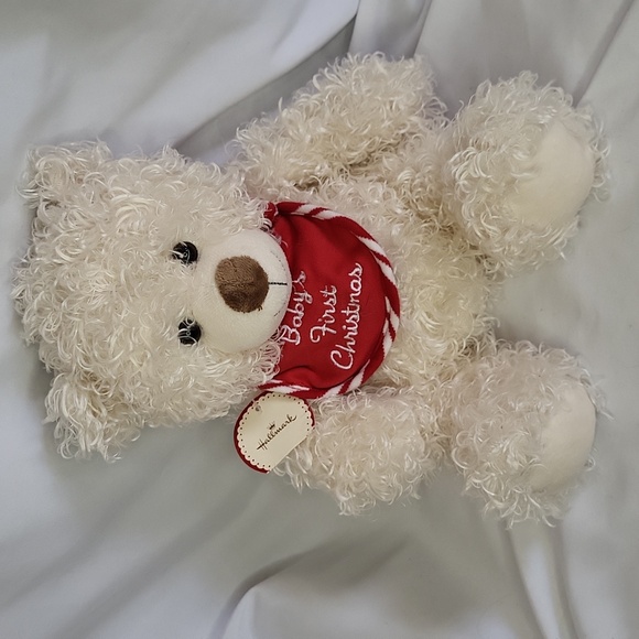 Babys first Christmas Bear Textured Fur Hallmark with Hang Tag New Old Stock - Picture 5 of 10